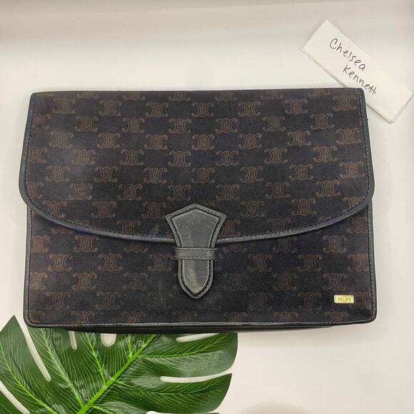 Celine Triomphe Clutch Toiletry Pouch Vintage Logo Makeup Case Bag Pochette - Picture 1 of 16
